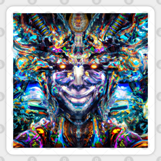 Techno-Shaman (19) - Trippy Psychedelic Art Sticker by TheThirdEye